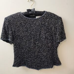 LadiesL Papelle Boutique Evening Beaded Top Blk Silk Formal New Year's Cocktail